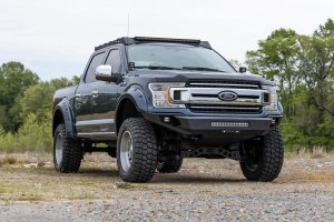 Ford F-150 Front Bumper - Rough Country - High Clearance, Skid Plate, LED Cubes and Light Bar - Flat Black - '18-'20 Ford F-150 Front Bumper - Rough Country - High Clearance, Skid Plate, LED Cubes and Light Bar - Flat Black - '18-'20